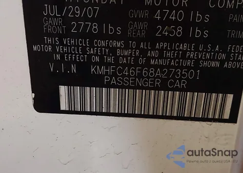 2008 Hyundai Azera Limited from USA, damaged, VIN KMHFC46F68A273501